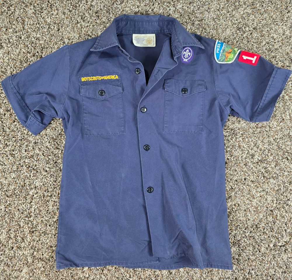 Boy Scouts of America Youth Sz M Short Sleeve Uniform Shirt Blue Vintage